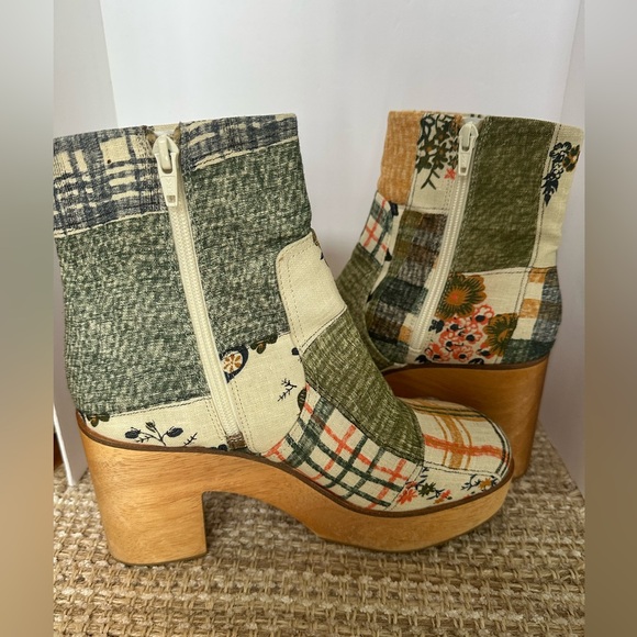 CHARLOTTE STONE 9 Paz Clog Boot in Ida Patchwork Platform Wood Chunky Heel - Picture 8 of 14